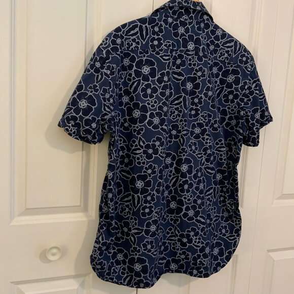 Tommy Hilfiger Blue Hawaiian Floral Print Short Sleeve Button Front Shirt XL - Picture 8 of 10
